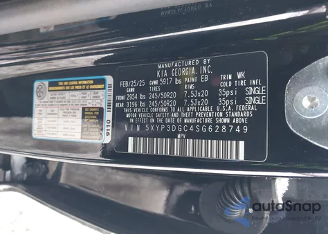 2025 Kia Telluride Ex X-Line from USA, damaged, VIN 5XYP3DGC4SG628749